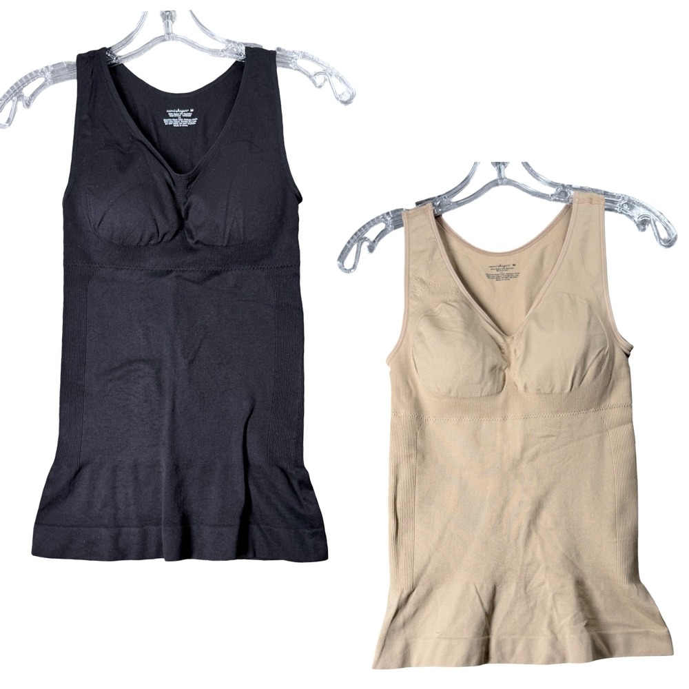 Camishaper Shapewear Tank Tops Women Medium Black Beige 2 Seamless Tummy Control